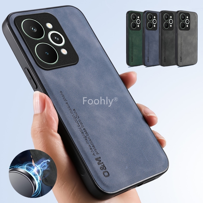 Phone Cases Realme - Nubuck Leather Magnetic Case for Realme