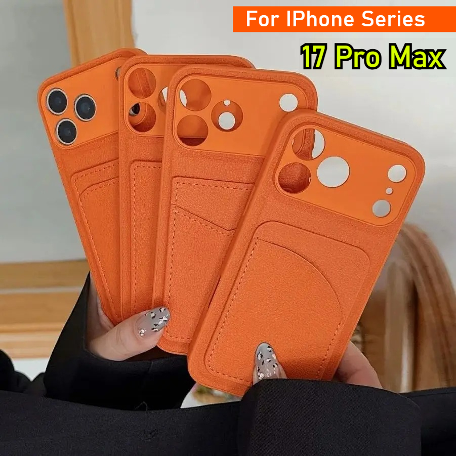 Phone Cases With Card Holder - Leather Orange Color Card Holder Case