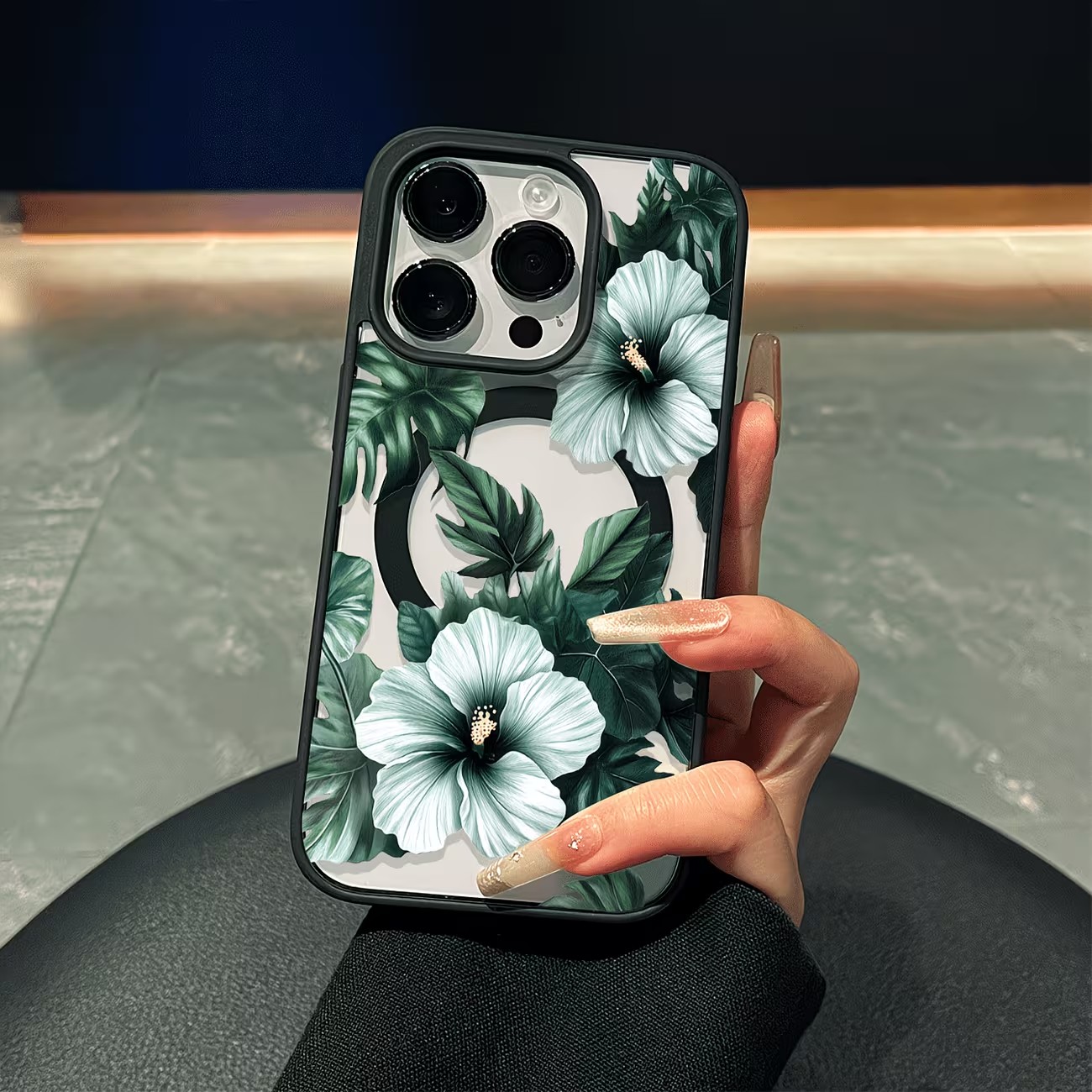 Phone Cases With Magnet - Green Floral Print Phone Case For