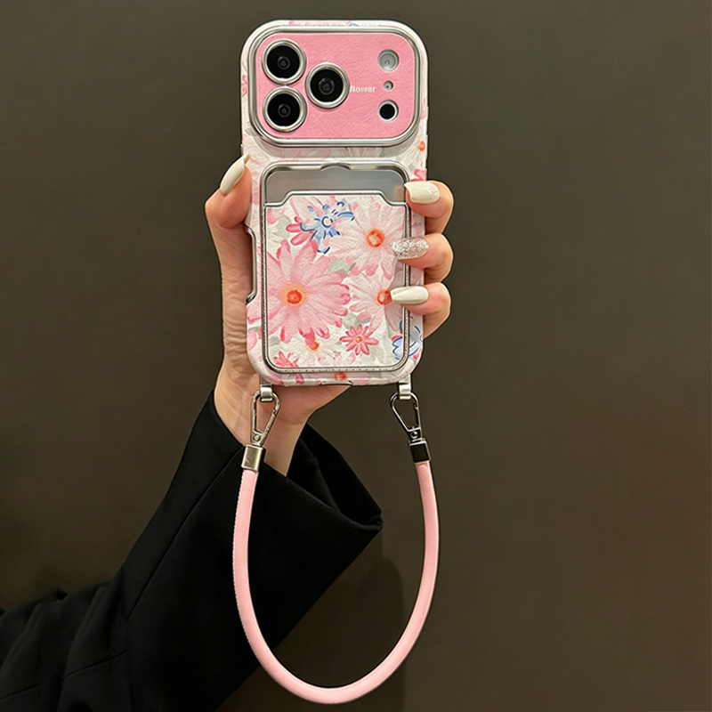 Pink Floral Faux Leather Textu - đánh giá và giá Phone Cases With Card Holder