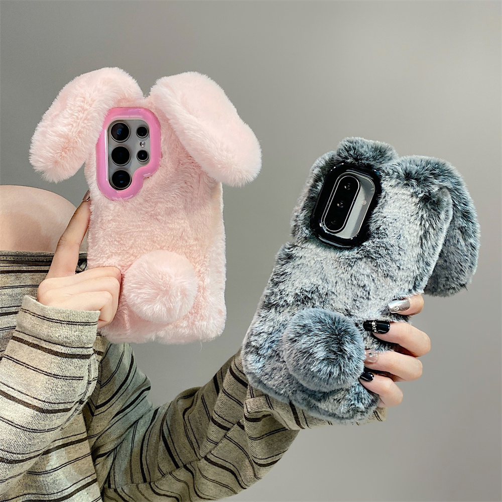 Cute Rabbit Ears Fluffy Stand  - đánh giá và giá Phone Cases For Samsung Galaxy